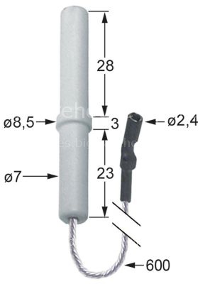 Ignition electrode D1 ø 7mm D2 ø 8,5mm cable length 600mm BL1 28