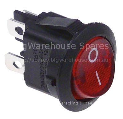 Rocker switch mounting measurements 20mm red 2NO 250V 10A I O co