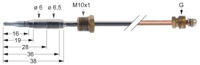 Thermocouple nickel-plated M10x1 L 1000mm plug connection ø6.0(6