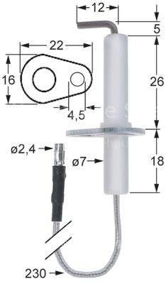 Ignition electrode flange length 22mm flange width 1 16mm D1 ø 7
