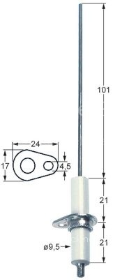 Ignition electrode flange length 24mm flange width 17mm D1 ø 9,5