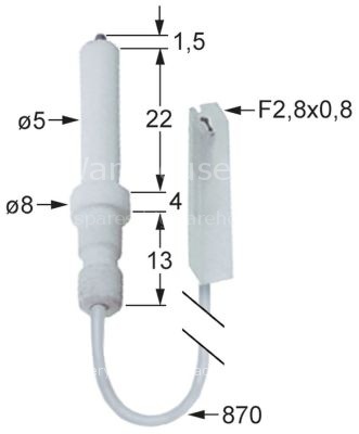 Ignition electrode D1 ø 5mm cable length 870mm connection F 2.8x