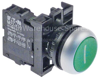 Momentary push switch mounting measurements ø22mm green 1NO on m