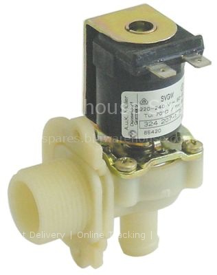 Solenoid valve single angled 230VAC inlet 3/4" outlet 14mm input