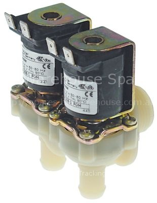 Solenoid valve double angled 230VAC inlet 3/4" outlet 14mm input