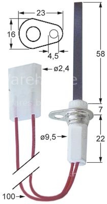 Glow plug flange length 23mm flange width 16mm ø 9,5mm cable len