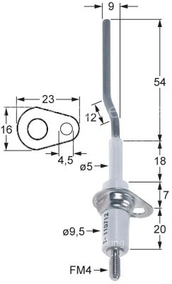 Monitoring electrode flange length 23mm D1 ø 5mm flange width 16