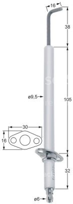 Ignition electrode flange length 30mm flange width 16mm D1 ø 9,5