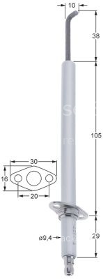 Ignition electrode flange length 30mm flange width 16mm D1 ø 9,4