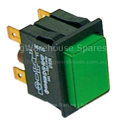 Push switch mounting measurements 30x22mm rectangular green 2NO