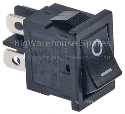 Rocker switch mounting measurements 19x13mm black 2NO 250V 6A 0-