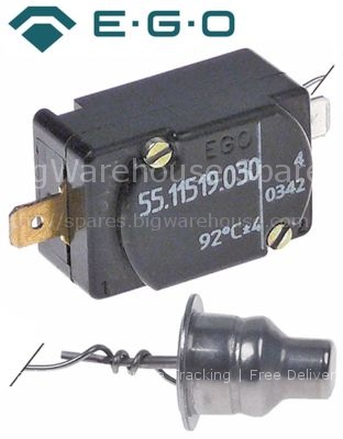 Safety thermostat switch-off temp. 92°C 1-pole 1NC 16A probe ø 9