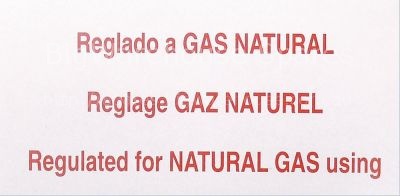 Sticker regulated for NATURAL GAS using