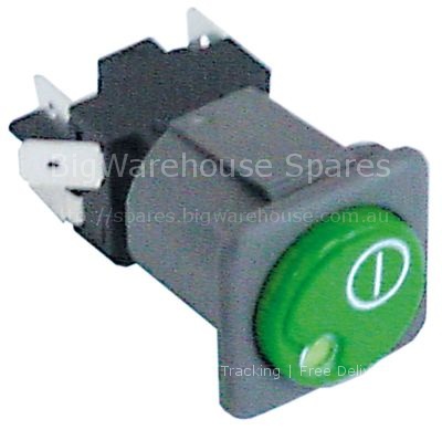 Push switch mounting measurements 28,5x28,5mm round green 2CO 25
