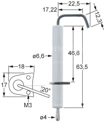 Ignition electrode flange length 18mm flange width 17mm D1 ø 7mm