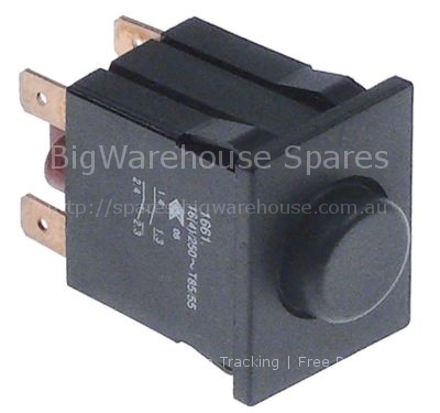 Push switch mounting measurements 30x22mm round black 2NO 250V 1