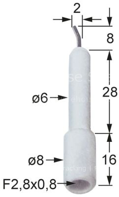 Ignition electrode D1 ø 6mm connection F 2.8x0.8mm D2 ø 8mm L1 8