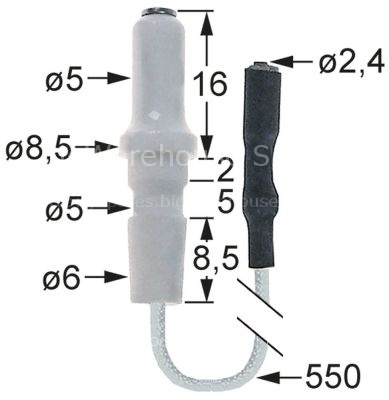 Ignition electrode D1 ø 5mm cable length 410mm connection ø2.4mm