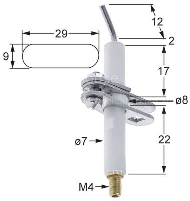 Ignition electrode flange length 29mm flange width 9mm D1 ø 7mm
