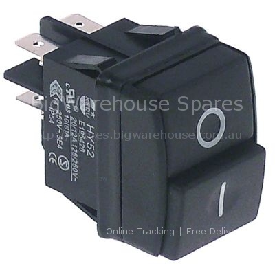 Push switch mounting measurements 30x22mm square black 2NO 250V
