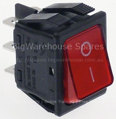 Rocker switch mounting measurements 30x22mm red 2CO 250V 16A I O
