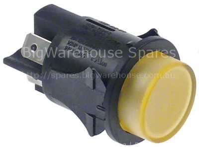Push switch mounting measurements ø25mm round yellow 2NO 250V 16
