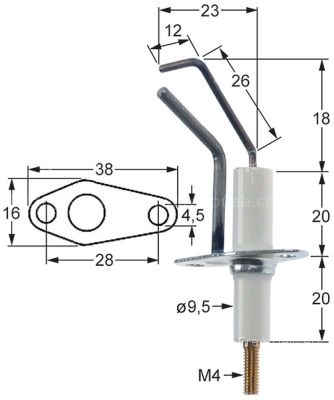 Ignition electrode flange length 38mm flange width 16mm D1 ø 9,5