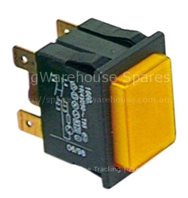 Push switch mounting measurements 30x22mm rectangular yellow 2NO