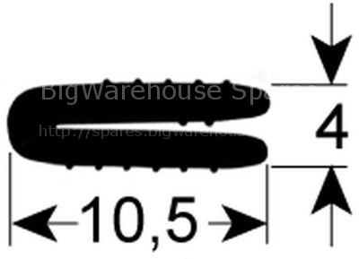 Door seal L 1012mm W 10,5mm H 4mm Qty 1