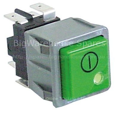 Push switch mounting measurements 28,5x28,5mm square green 2CO 2