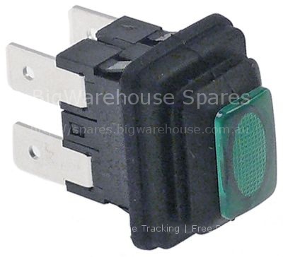 Push switch mounting measurements 19x13mm square green 2NO 250V