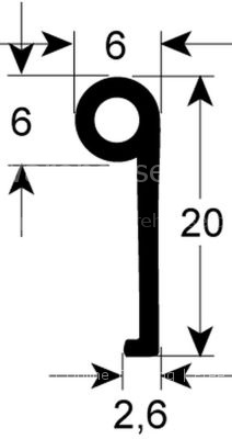 Door seal L 1050mm W 6mm H 20mm Qty 1