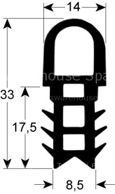 Door seal profile 2060 W 710mm L 1300mm outer plug size Qty 1 su