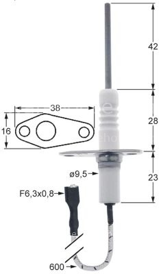 Monitoring electrode flange length 38mm D1 ø 9,5mm flange width