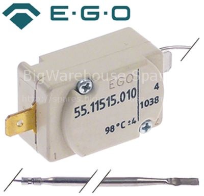 Safety thermostat switch-off temp. 98°C 1-pole 16A probe ø 3,1mm