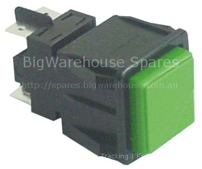 Push switch mounting measurements 28,5x28,5mm square green 2NO 2