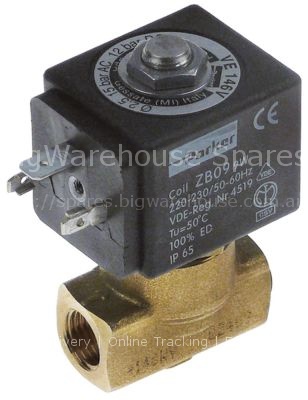 Solenoid valve 2-ways 230 VAC inlet 1/4" outlet 1/4" connection