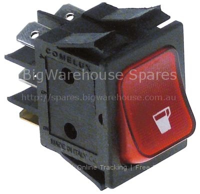 Rocker switch mounting measurements 30x22mm red 2-pole 2NO 250V