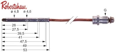 Thermocouple ASA 11/32 L 12" - 305mm plug connection ø4.8mm