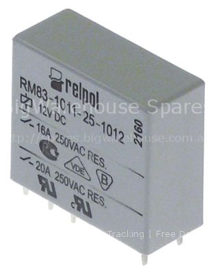 Print relay 12VDC 1CO at 250V 16A connection pins raster size 5m