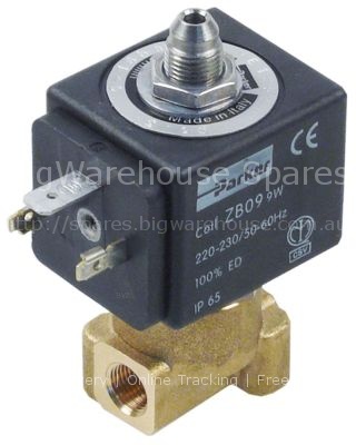 Solenoid valve brass 3-ways 230VAC connection 1/8" L 30mm -10° u