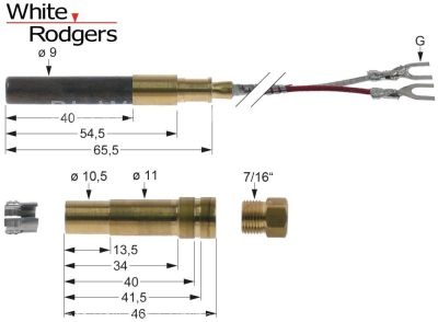 Thermopile WHITE RODGERS L 36" - 915mm probe ø 9mm probe L 40mm