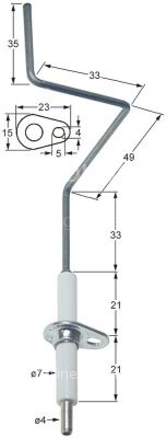 Ignition electrode flange length 23mm flange width 15mm D1 ø 7mm