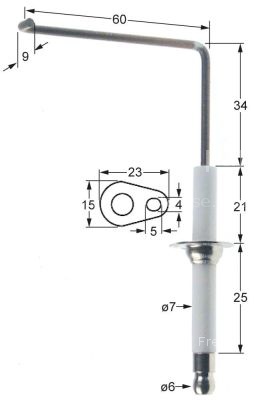 Ignition electrode flange length 23mm flange width 15mm D1 ø 7mm