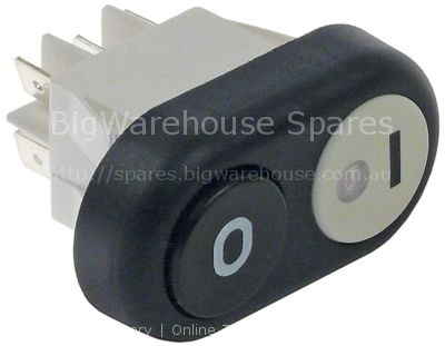 Push switch mounting measurements 30x22mm round black 2CO 250V 1