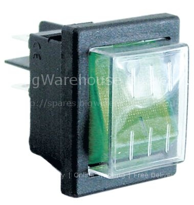 Rocker switch mounting measurements 30x22mm green 2NO 250V 16A i