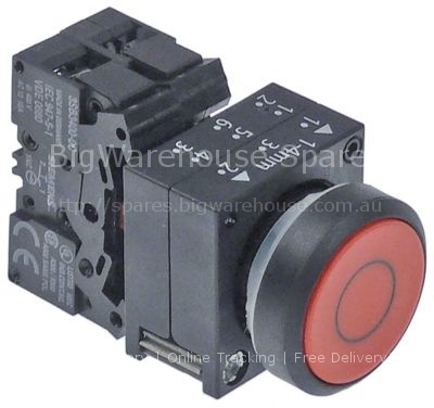 Momentary push switch mounting measurements ø22mm red 1NC/1NO OF
