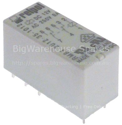 Print relay 12VDC 2CO at 250V 8A connection pins raster size 5mm