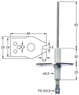 Ignition electrode flange length 48mm flange width 1 29mm flange