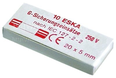 Fine fuse size ø5x20mm 6,3A fast-acting rated 250V Qty 10 pcs